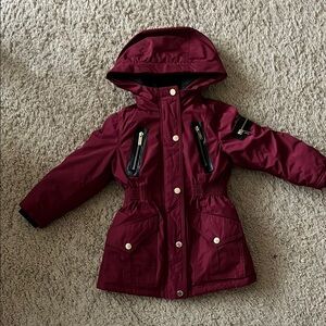 DKNY Burgundy Kids Puffer Jacket with Hood